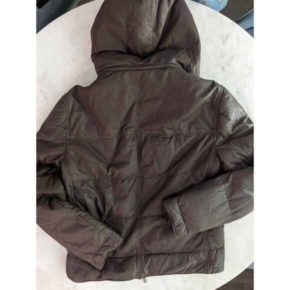 $7000 Brunello Cucinelli Brown Leather Puffer Jacket Removable Hood Men M/L - Picture 7 of 12